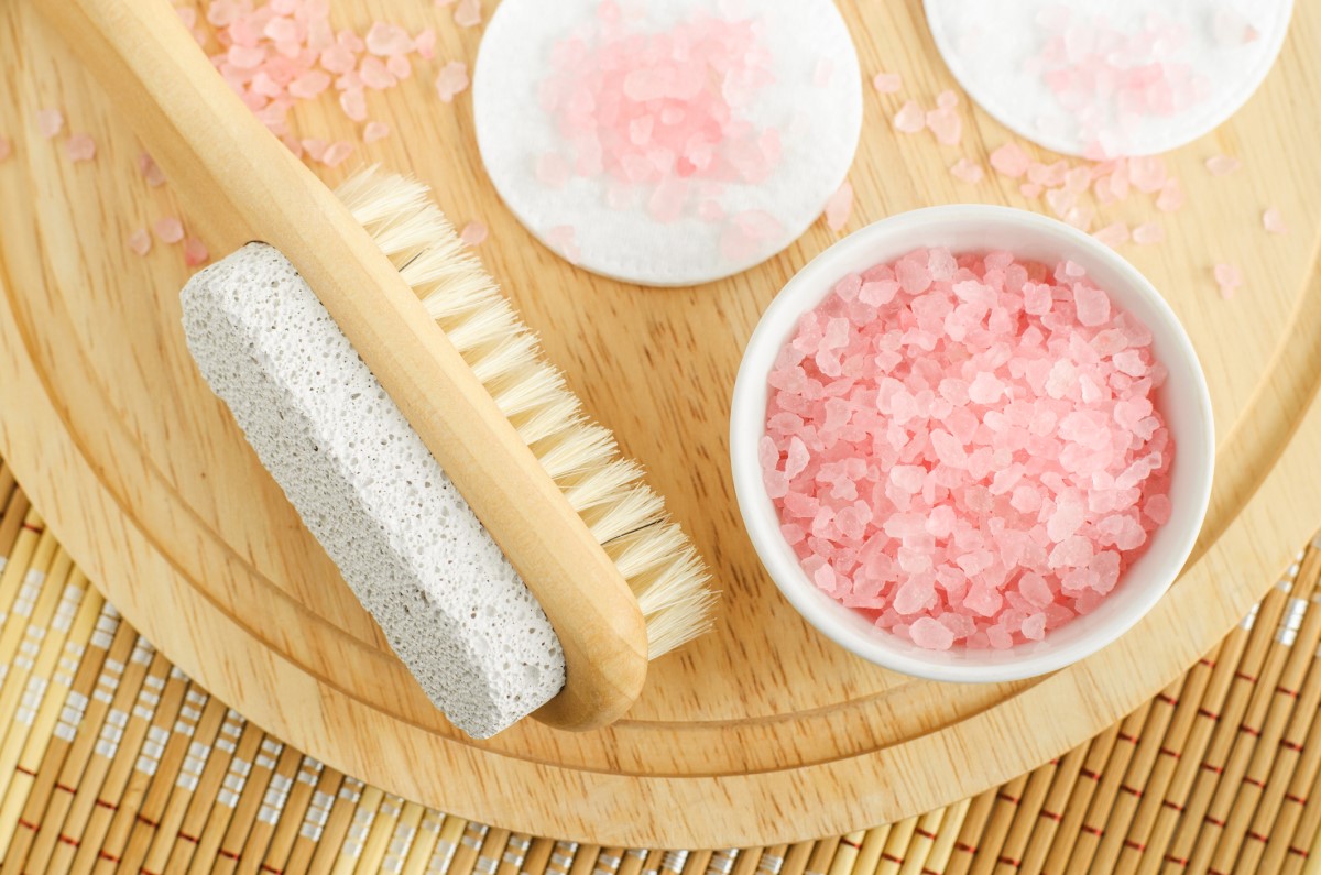 Brush and salt for foot care