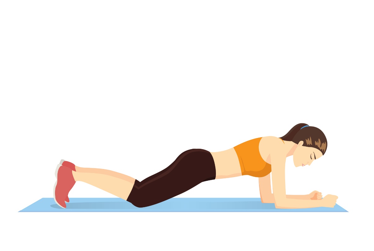 Half plank with diaphragmatic breathing and strengthening of the entire abdominal wall.