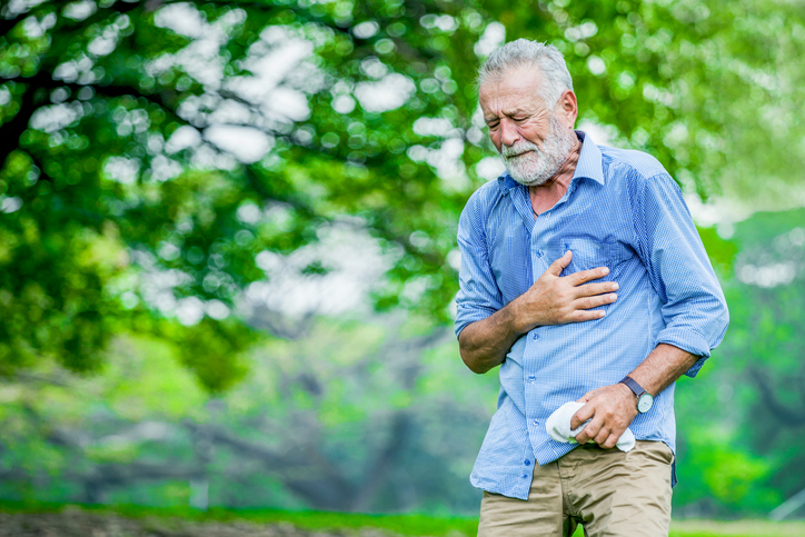 Elderly gentleman has heart problems when walking
