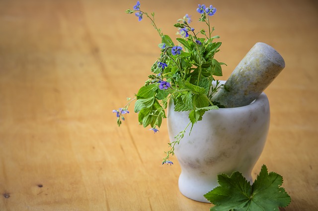 home recipe, mortar, herbs