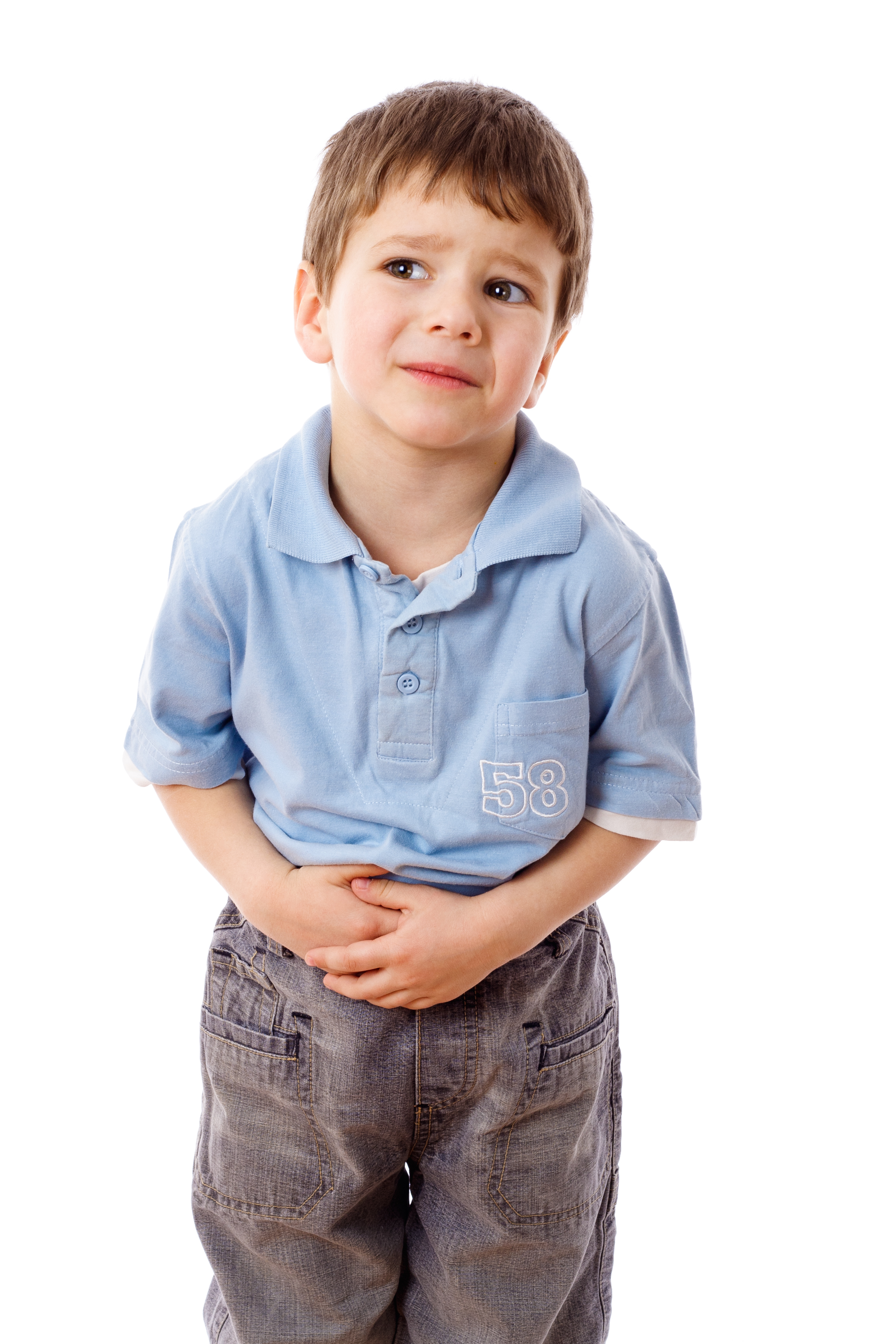 A little boy holding his stomach, pain, sadness, fear