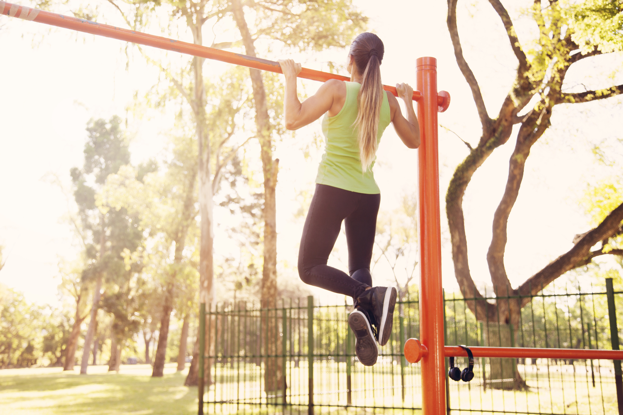 You will get a good workout for your back and shoulder muscles when you do the trapeze. 