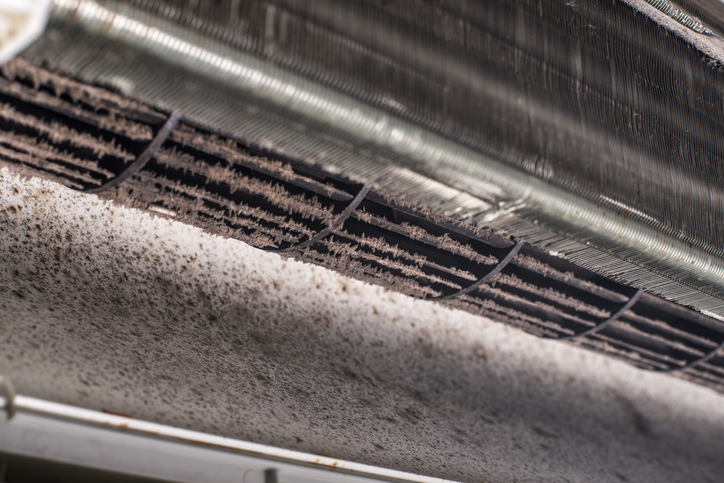Dirty air conditioning, coarse dust and moisture build-up, bacteria and mould, health hazard