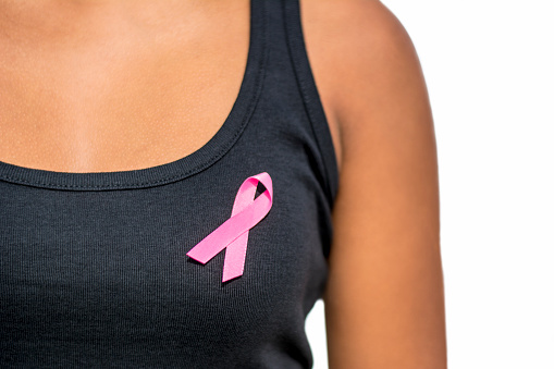 Breast cancer marked with a pink ribbon