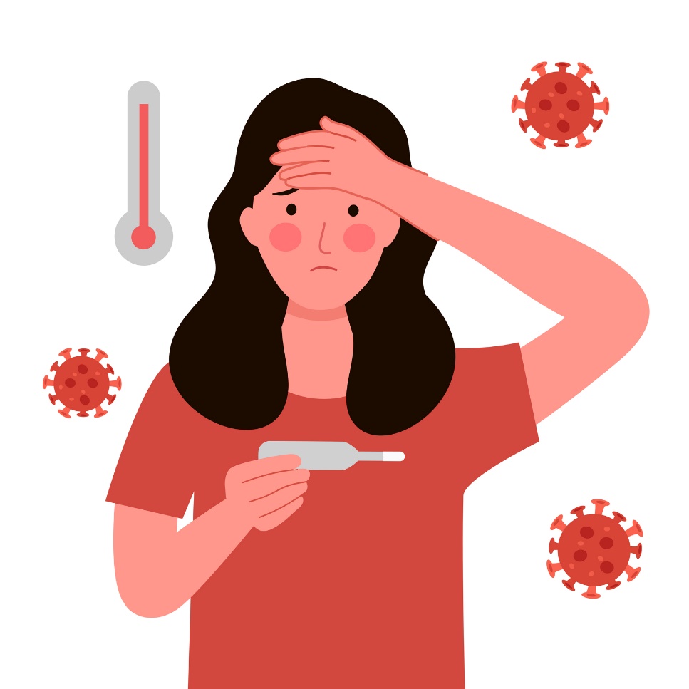 Animation of a woman taking her temperature with a thermometer