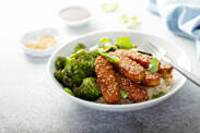 Recipe for great teriyaki tempeh with broccoli and rice