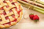 Recipe for healthy and fit strawberry pie with rhubarb (made from spelt flour)